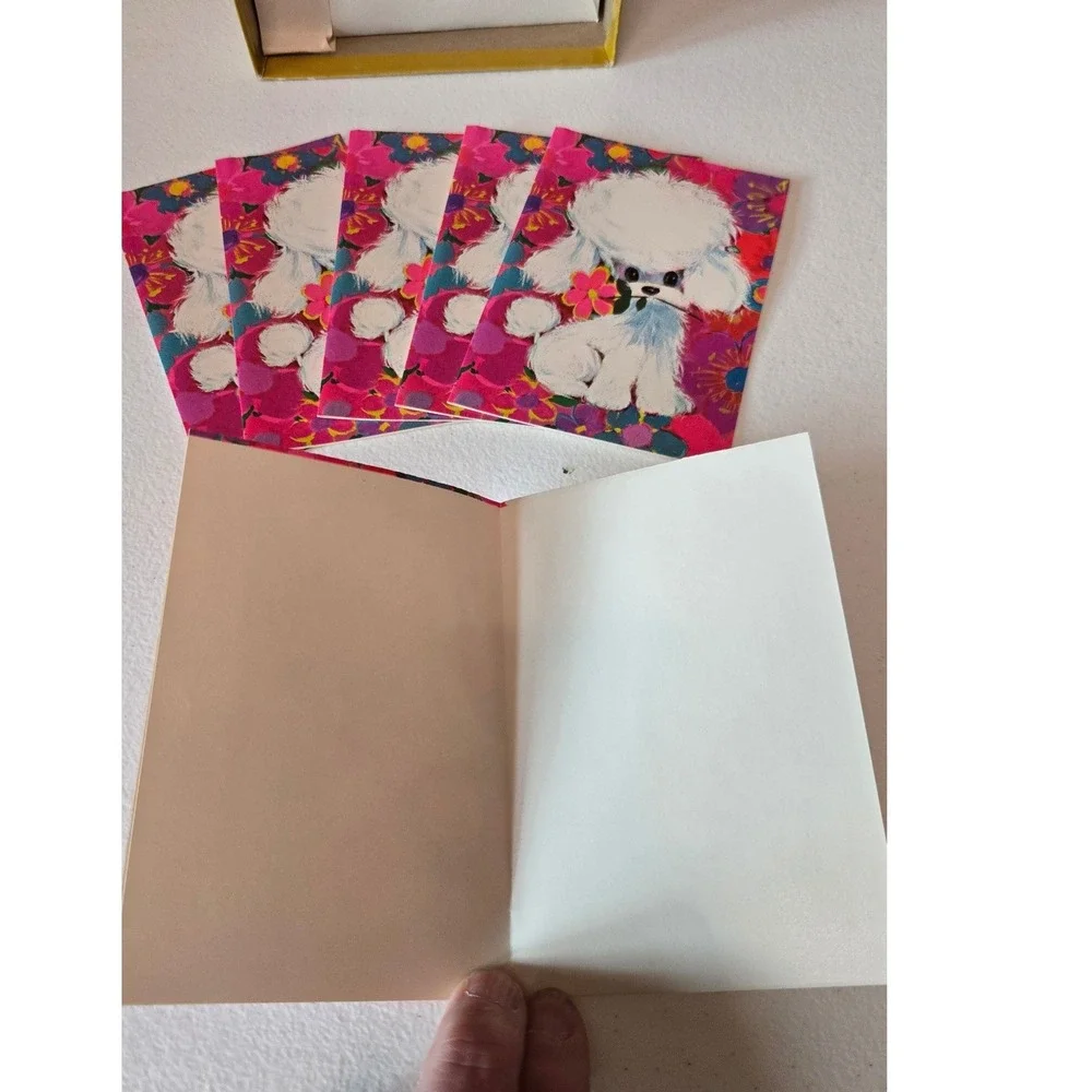 Vintage Rust Craft Cordials Poodle Note Cards Pink Floral 6 Cards Envelopes Box